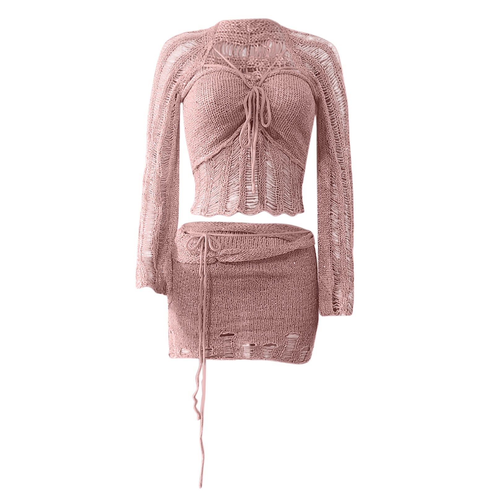 thumbnail image 4 of Conjunto de vestido sexy con top tubo y lentejuelas huecas para mujer - Conjunto de dos piezas, poliéster, ropa para discoteca y fiesta, S-XL, 4 of 5